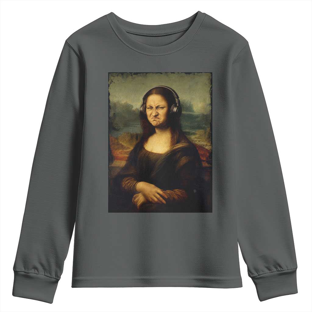 Funny Mona Lisa Bass Face Music Lovers DJs Youth Sweatshirt TS11 Dark Heather Print Your Wear