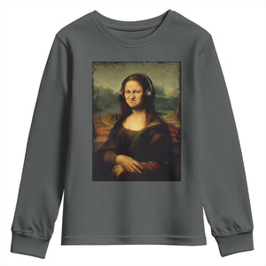 Funny Mona Lisa Bass Face Music Lovers DJs Youth Sweatshirt TS11 Dark Heather Print Your Wear