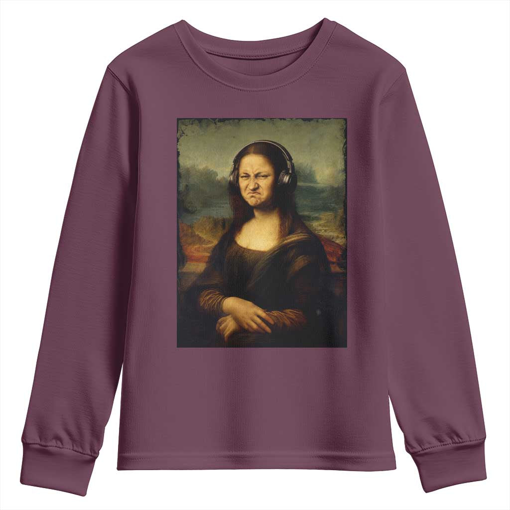 Funny Mona Lisa Bass Face Music Lovers DJs Youth Sweatshirt TS11 Maroon Print Your Wear