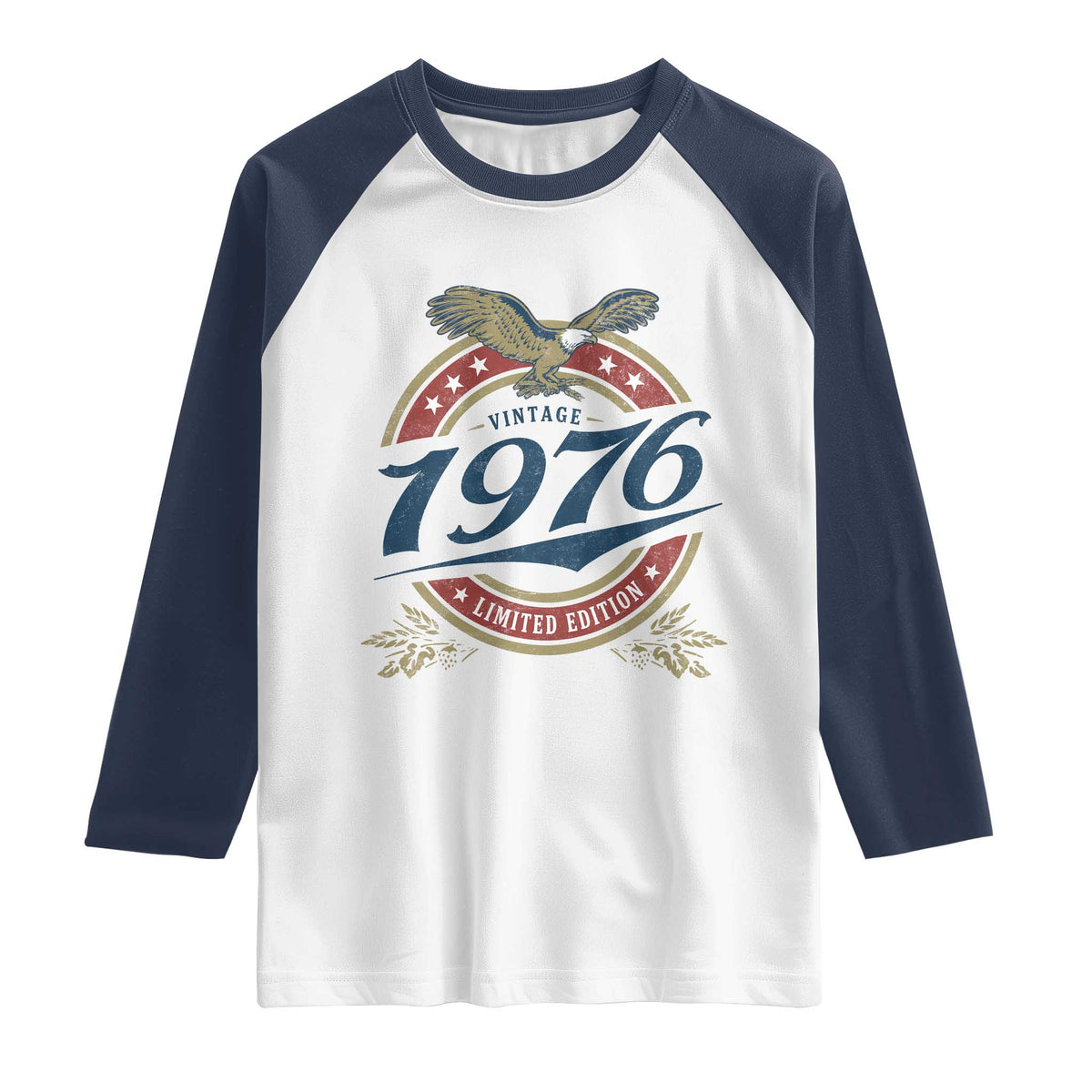 50th Birthday Beer Lover Vintage 1976 Limited Edition Raglan Shirt Bald Eagle TS11 White Navy Print Your Wear