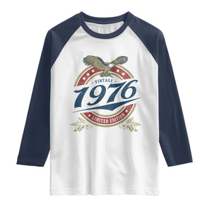 50th Birthday Beer Lover Vintage 1976 Limited Edition Raglan Shirt Bald Eagle TS11 White Navy Print Your Wear