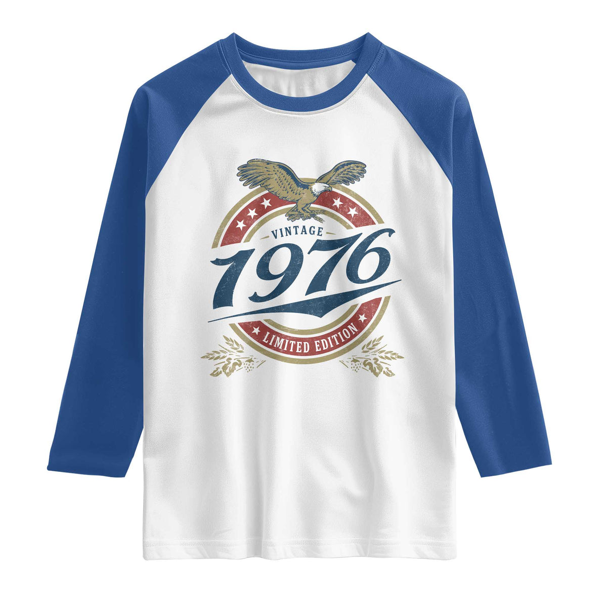 50th Birthday Beer Lover Vintage 1976 Limited Edition Raglan Shirt Bald Eagle TS11 White Royal Print Your Wear