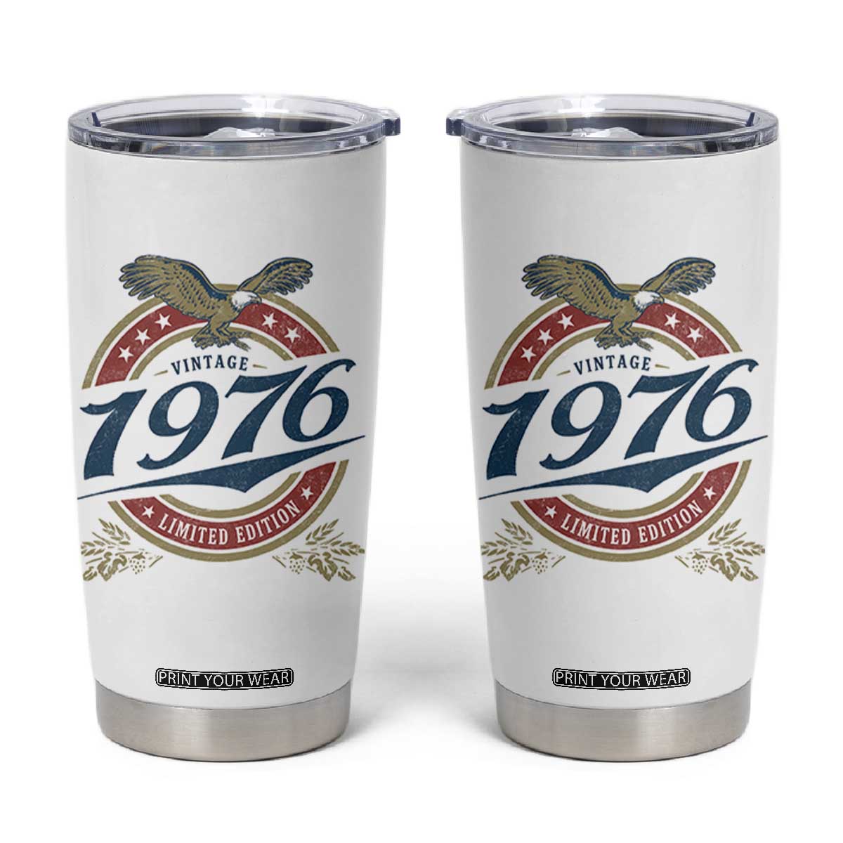 50th Birthday Beer Lover Vintage 1976 Limited Edition Tumbler Cup Bald Eagle TS11 White Print Your Wear