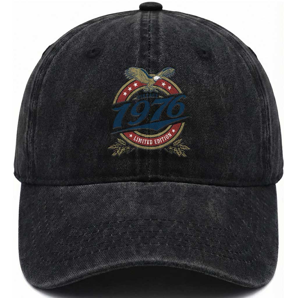 50th Birthday Beer Lover Vintage 1976 Limited Edition Washed Cotton Baseball Cap Bald Eagle TS11 Print Your Wear