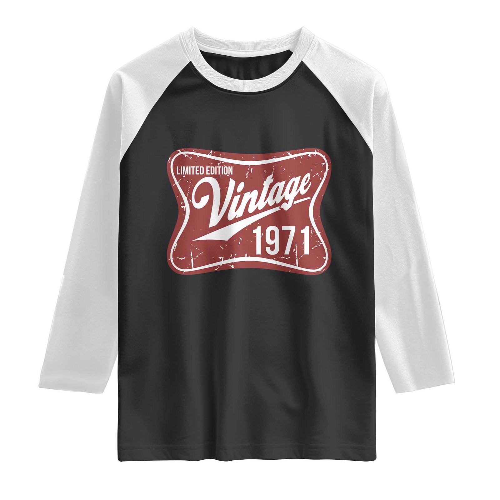 55th Birthday Beer Lover Vintage 1971 Limited Edition Raglan Shirt Red Metal Beer Soft Sign Graphic TS11 Black White Print Your Wear