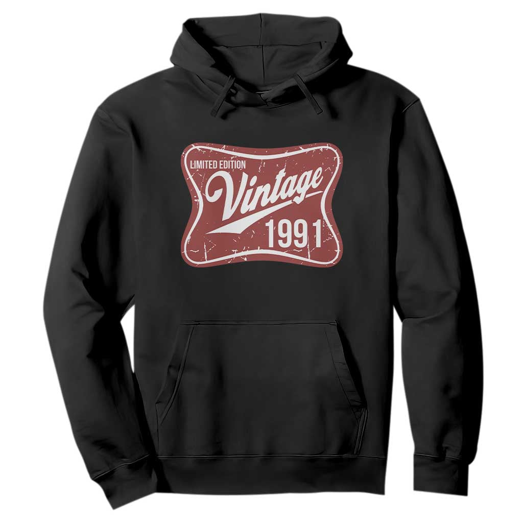 35th Birthday Beer Lover Vintage 1991 Limited Edition Hoodie Red Metal Beer Soft Sign Graphic TS11 Black Print Your Wear