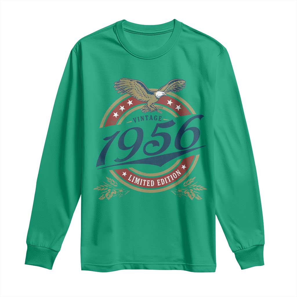 70th Birthday Beer Lover Vintage 1956 Limited Edition Long Sleeve Shirt Bald Eagle TS11 Irish Green Print Your Wear