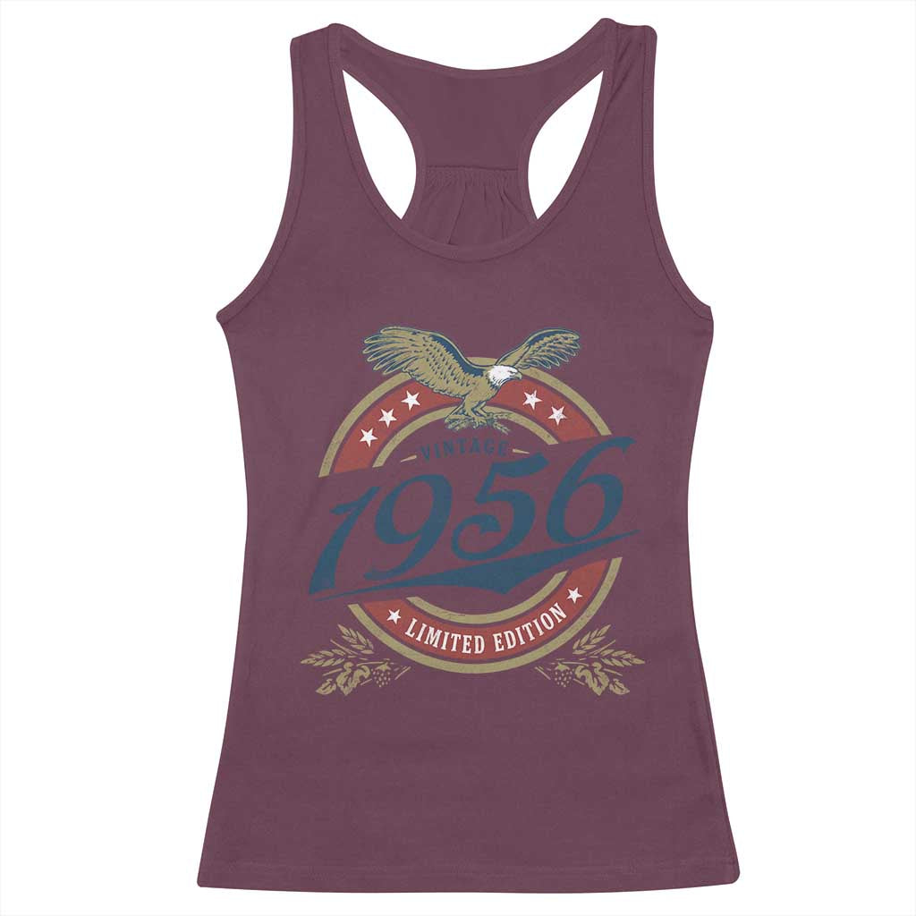 70th Birthday Beer Lover Vintage 1956 Limited Edition Racerback Tank Top Bald Eagle TS11 Maroon Print Your Wear