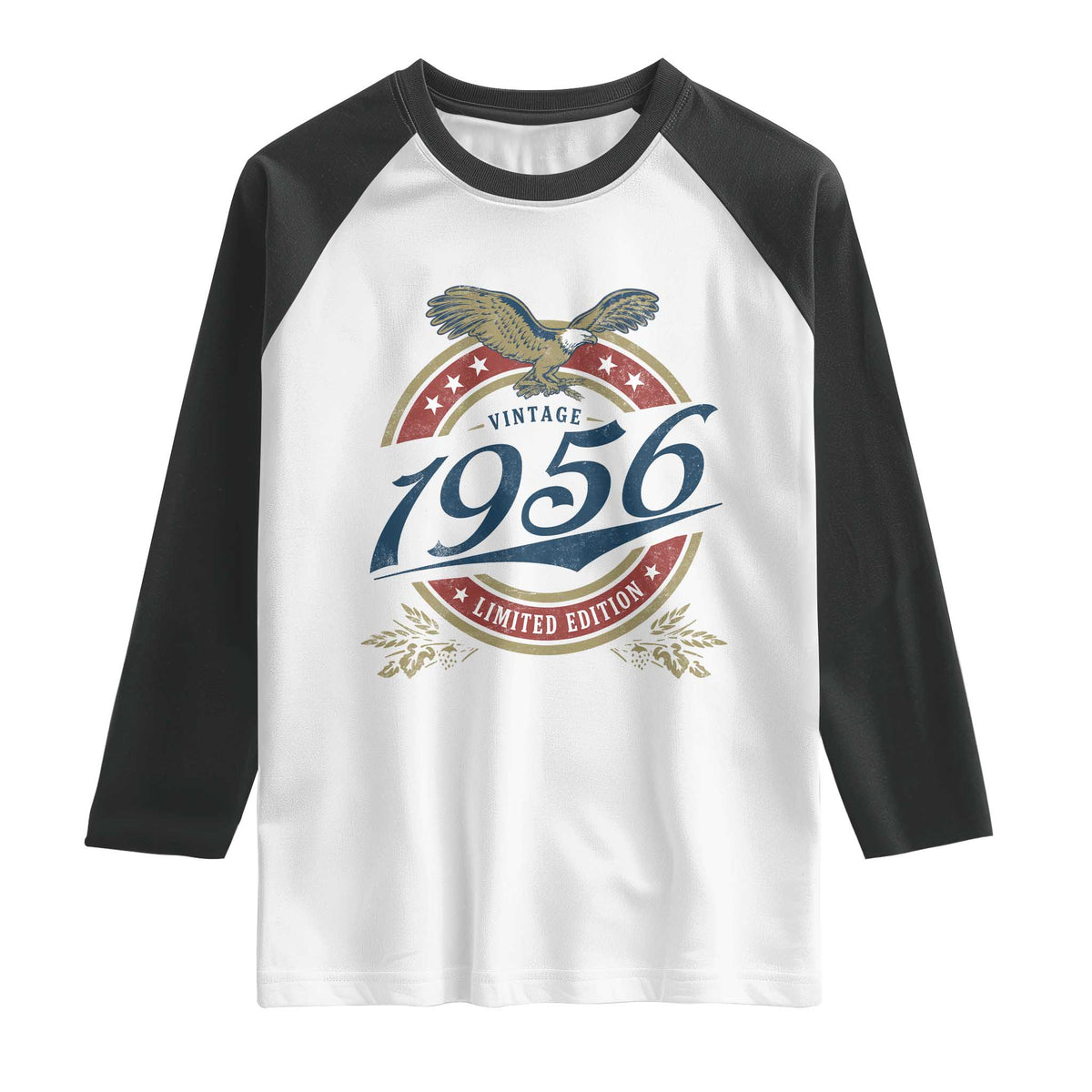70th Birthday Beer Lover Vintage 1956 Limited Edition Raglan Shirt Bald Eagle TS11 White Black Print Your Wear