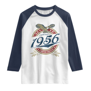 70th Birthday Beer Lover Vintage 1956 Limited Edition Raglan Shirt Bald Eagle TS11 White Navy Print Your Wear