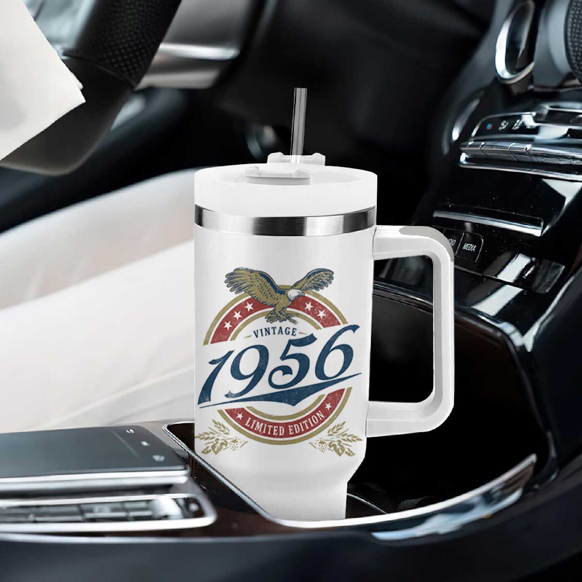 70th Birthday Beer Lover Vintage 1956 Limited Edition Tumbler With Handle Bald Eagle TS11 Print Your Wear