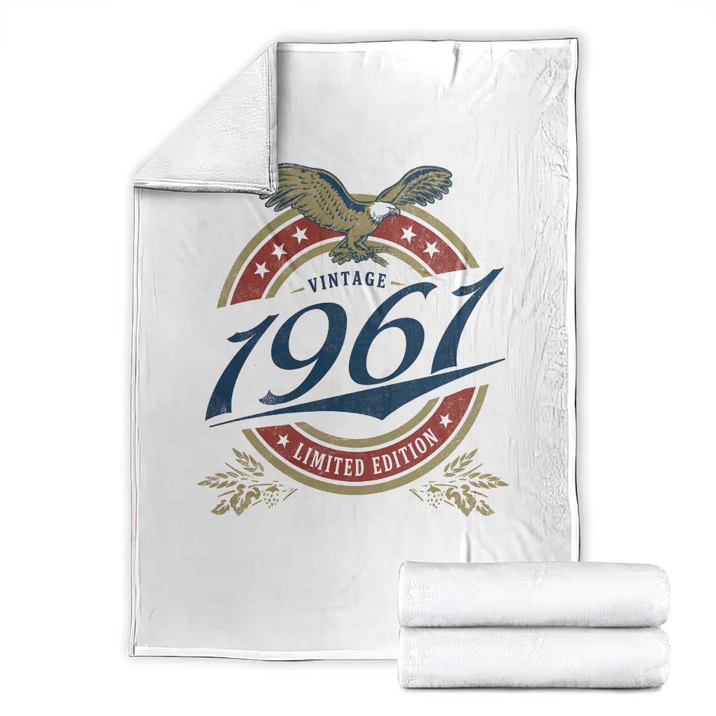 65th Birthday Beer Lover Vintage 1961 Limited Edition Throw Blanket Bald Eagle TS11 White Print Your Wear