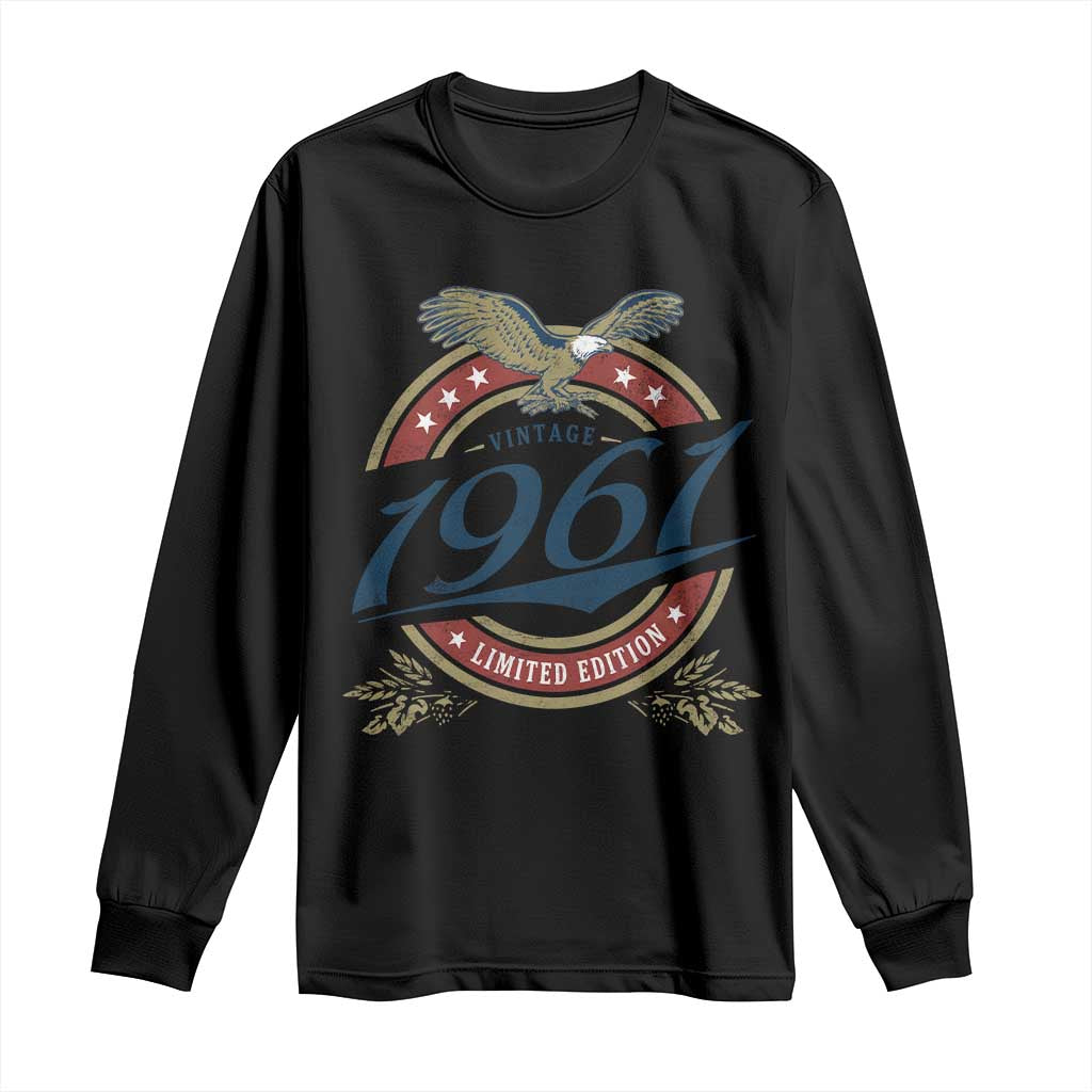 65th Birthday Beer Lover Vintage 1961 Limited Edition Long Sleeve Shirt Bald Eagle TS11 Black Print Your Wear