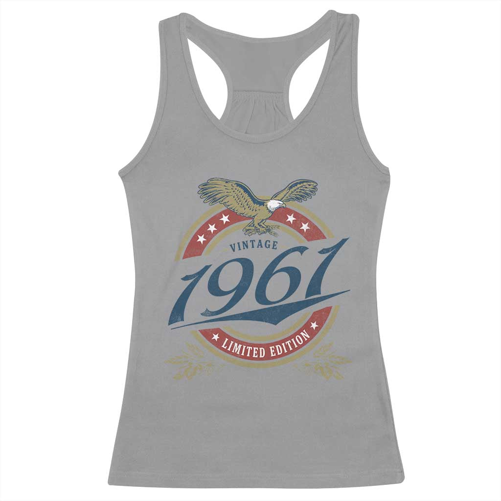 65th Birthday Beer Lover Vintage 1961 Limited Edition Racerback Tank Top Bald Eagle TS11 Sport Gray Print Your Wear