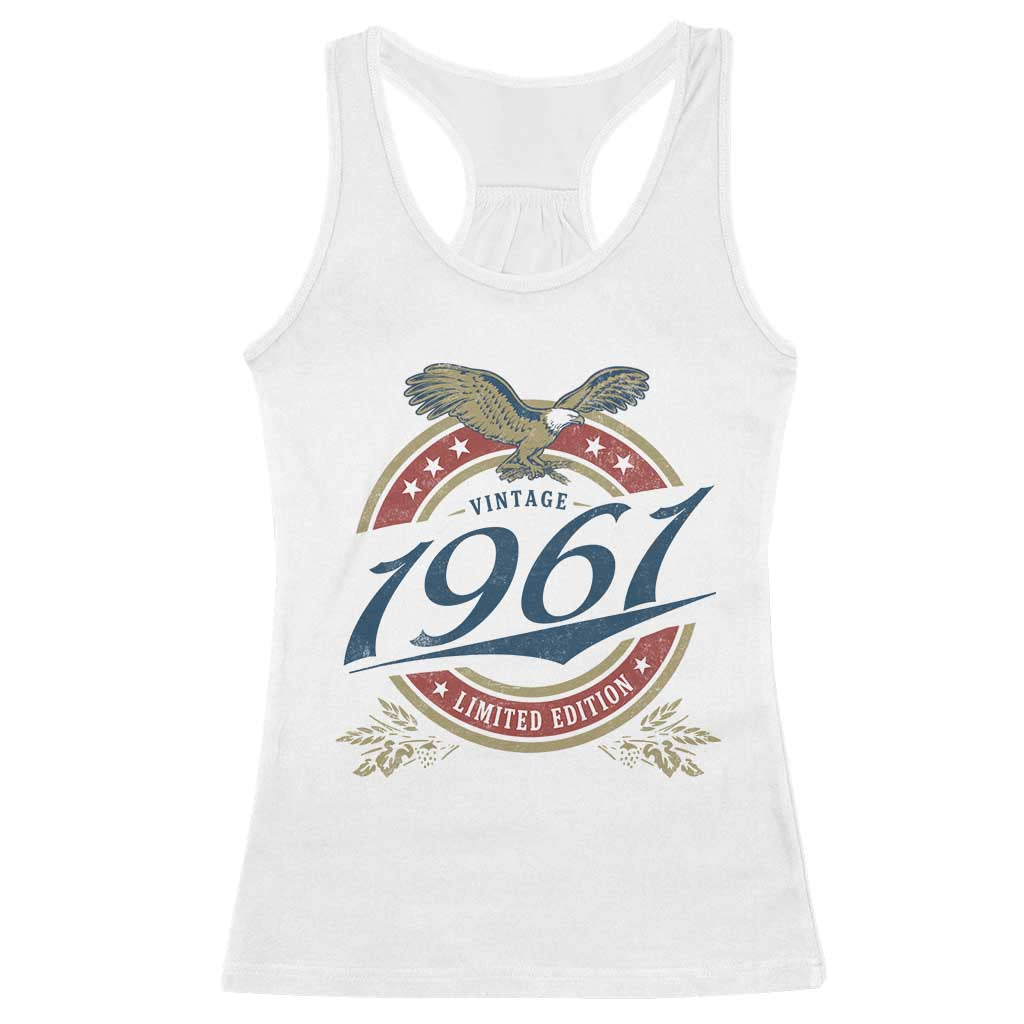 65th Birthday Beer Lover Vintage 1961 Limited Edition Racerback Tank Top Bald Eagle TS11 White Print Your Wear