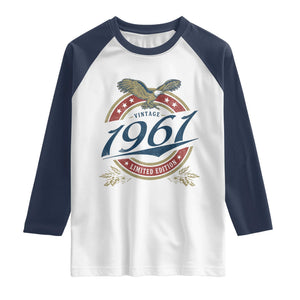 65th Birthday Beer Lover Vintage 1961 Limited Edition Raglan Shirt Bald Eagle TS11 White Navy Print Your Wear