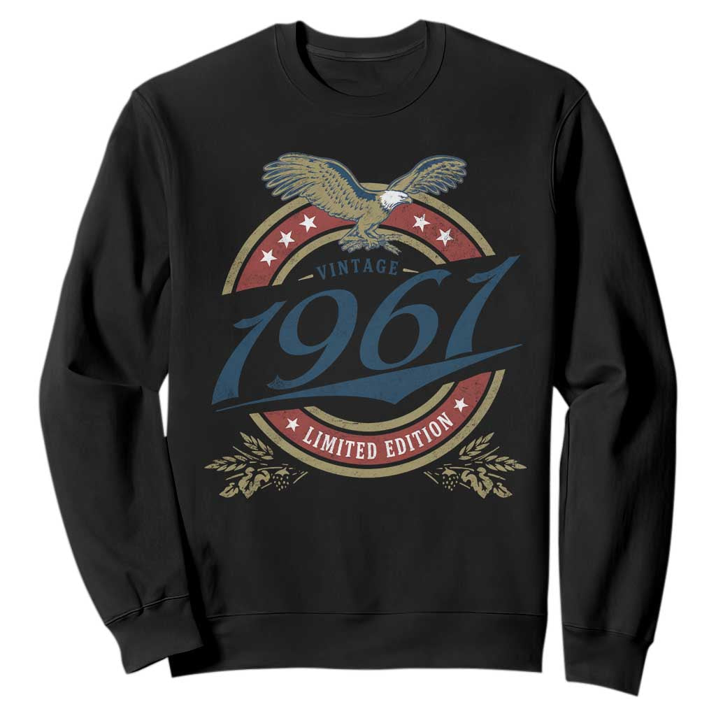 65th Birthday Beer Lover Vintage 1961 Limited Edition Sweatshirt Bald Eagle TS11 Black Print Your Wear