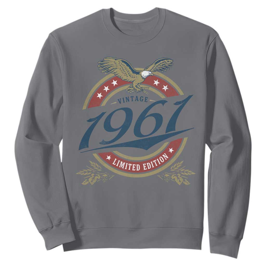 65th Birthday Beer Lover Vintage 1961 Limited Edition Sweatshirt Bald Eagle TS11 Charcoal Print Your Wear