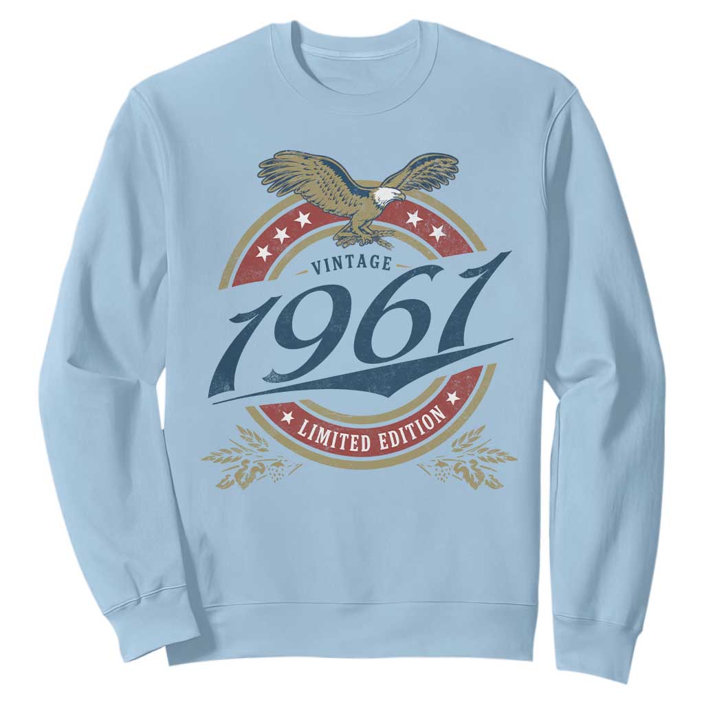 65th Birthday Beer Lover Vintage 1961 Limited Edition Sweatshirt Bald Eagle TS11 Light Blue Print Your Wear