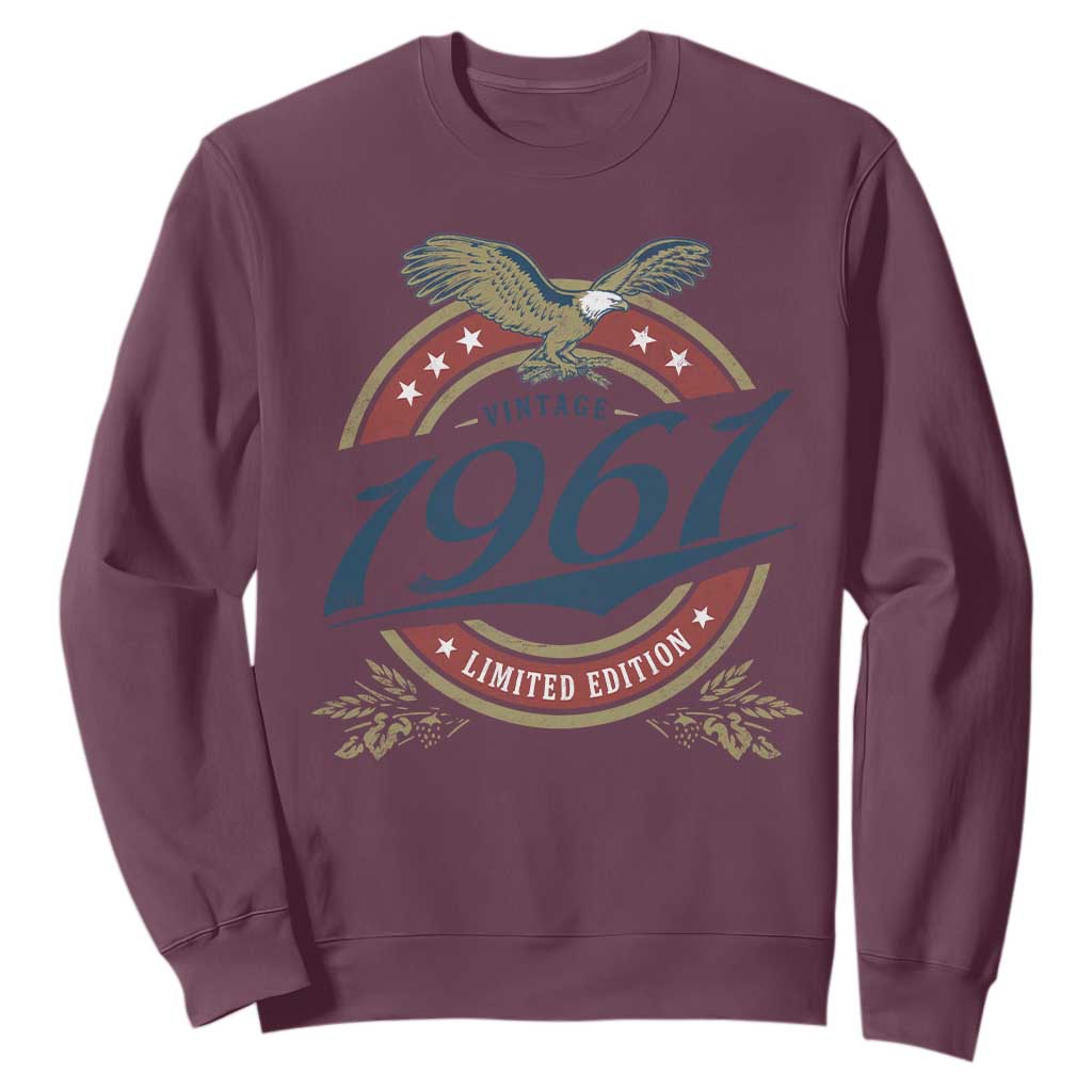 65th Birthday Beer Lover Vintage 1961 Limited Edition Sweatshirt Bald Eagle TS11 Maroon Print Your Wear