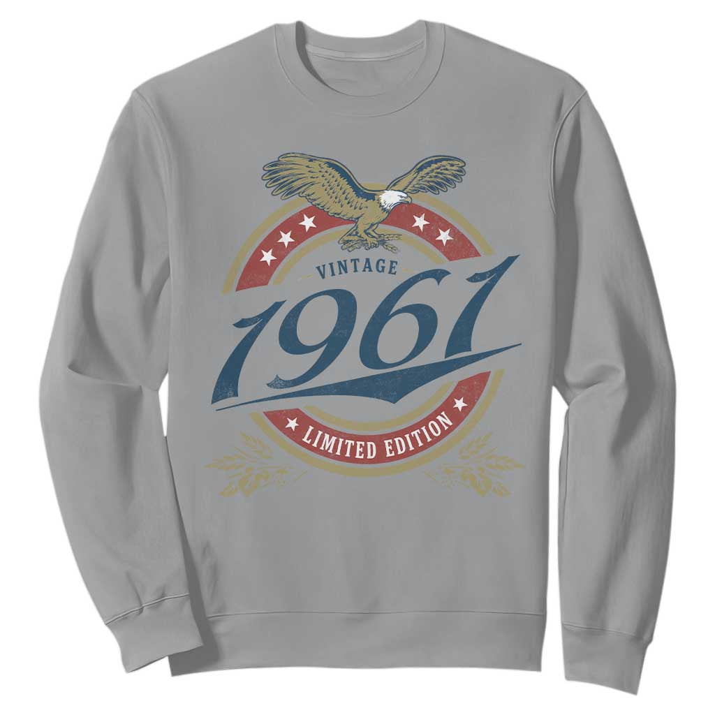 65th Birthday Beer Lover Vintage 1961 Limited Edition Sweatshirt Bald Eagle TS11 Sport Gray Print Your Wear