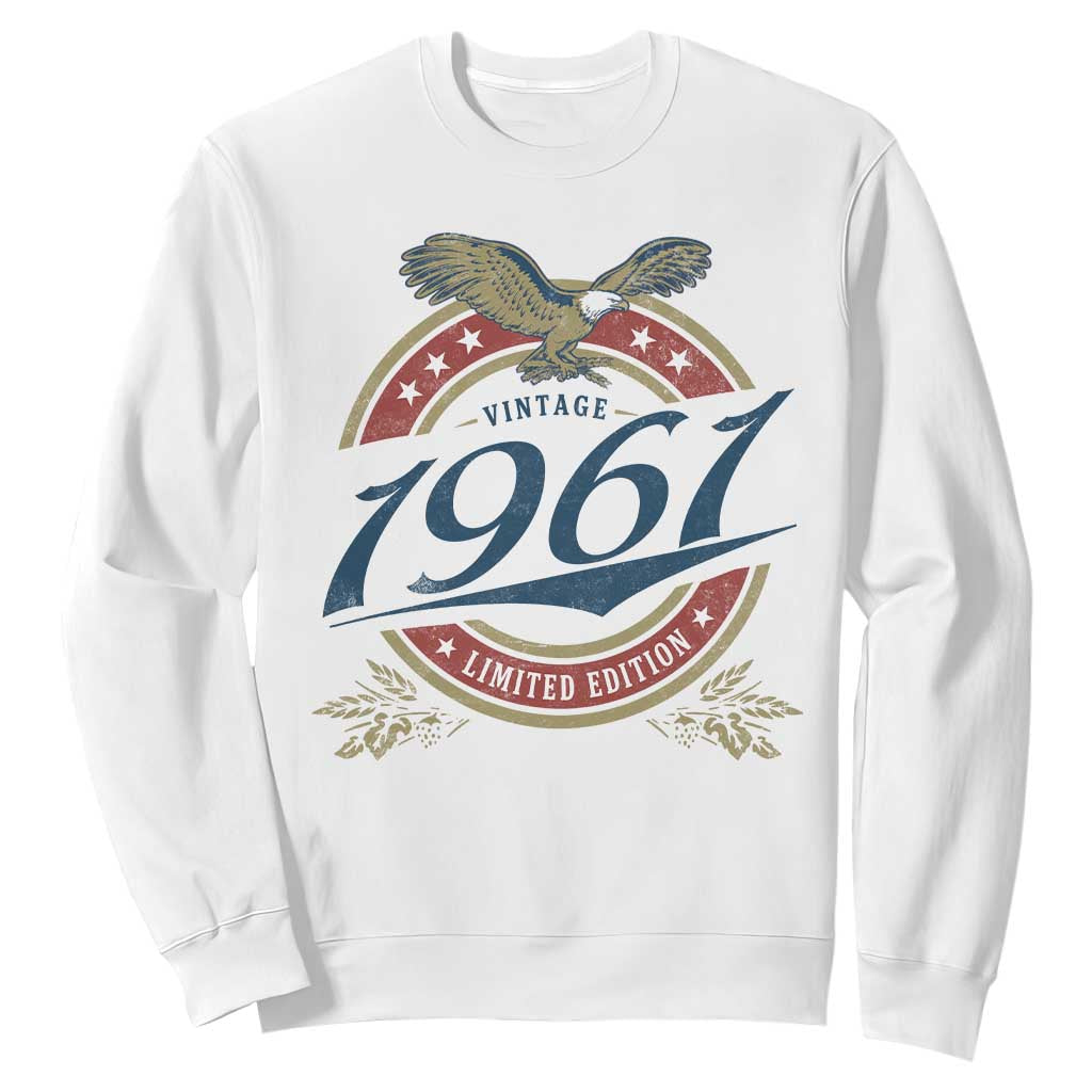 65th Birthday Beer Lover Vintage 1961 Limited Edition Sweatshirt Bald Eagle TS11 White Print Your Wear