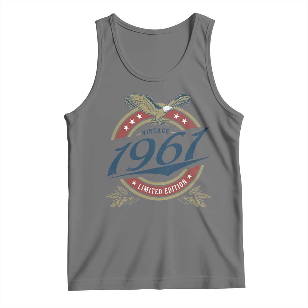 65th Birthday Beer Lover Vintage 1961 Limited Edition Tank Top Bald Eagle TS11 Black Heather Print Your Wear