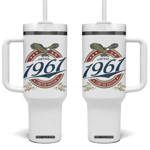 65th Birthday Beer Lover Vintage 1961 Limited Edition Tumbler With Handle Bald Eagle TS11 One Size: 40 oz White Print Your Wear