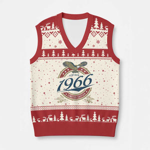 60th Birthday Beer Lover Vintage 1966 Limited Edition V-Neck Knit Sweater Vest Bald Eagle TS11 Beige Red Print Your Wear
