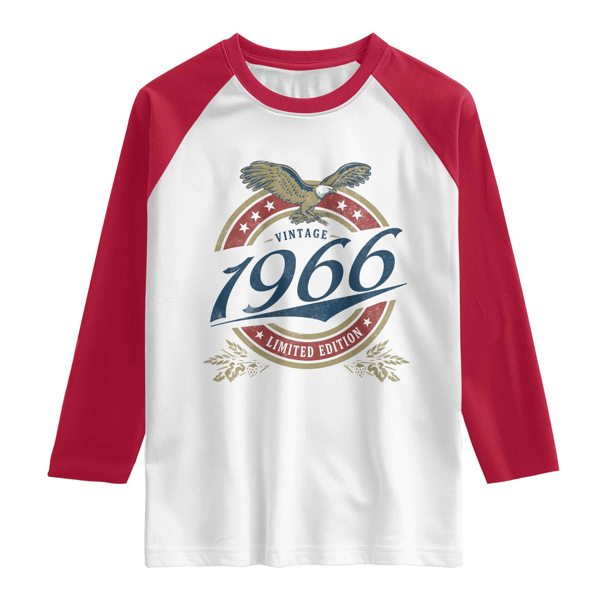 60th Birthday Beer Lover Vintage 1966 Limited Edition Raglan Shirt Bald Eagle TS11 White Red Print Your Wear
