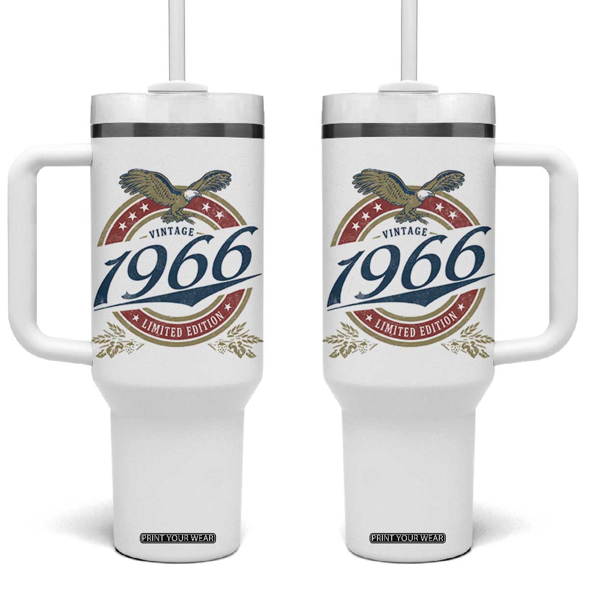 60th Birthday Beer Lover Vintage 1966 Limited Edition Tumbler With Handle Bald Eagle TS11 One Size: 40 oz White Print Your Wear
