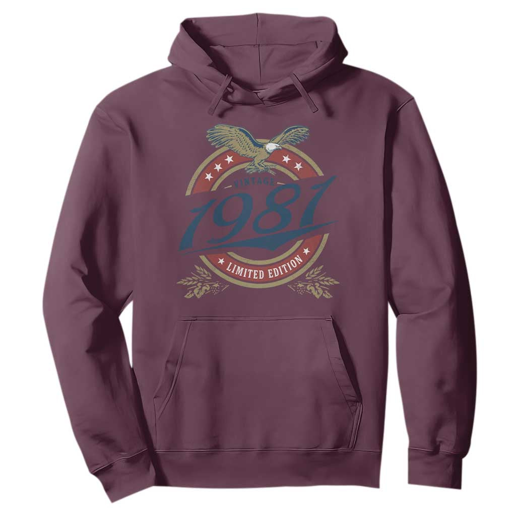 45th Birthday Beer Lover Vintage 1981 Limited Edition Hoodie Bald Eagle TS11 Maroon Print Your Wear