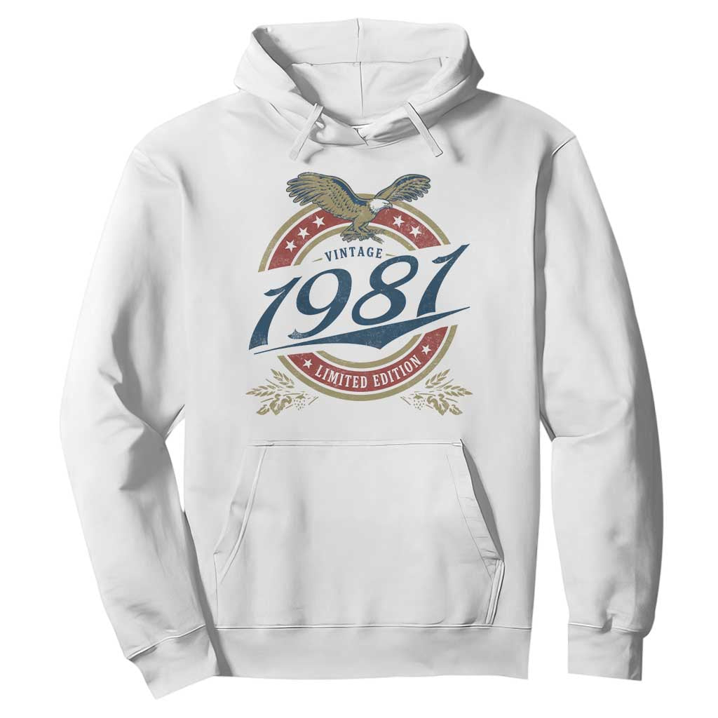 45th Birthday Beer Lover Vintage 1981 Limited Edition Hoodie Bald Eagle TS11 White Print Your Wear