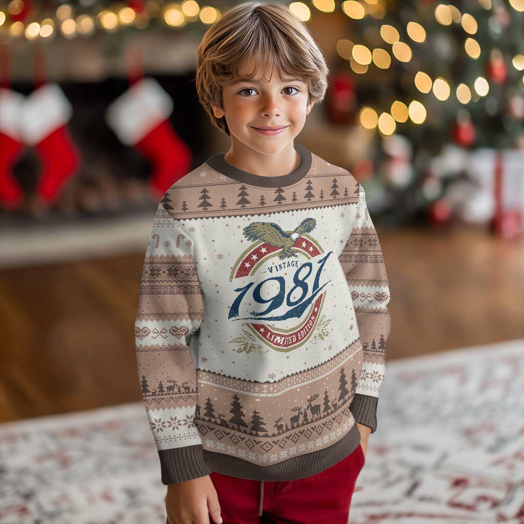 45th Birthday Beer Lover Vintage 1981 Limited Edition Ugly Christmas Sweater Bald Eagle TS11 Mocha Mousse Print Your Wear