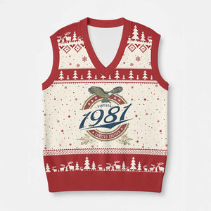 45th Birthday Beer Lover Vintage 1981 Limited Edition V-Neck Knit Sweater Vest Bald Eagle TS11 Beige Red Print Your Wear