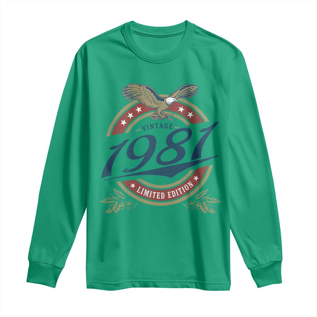 45th Birthday Beer Lover Vintage 1981 Limited Edition Long Sleeve Shirt Bald Eagle TS11 Irish Green Print Your Wear