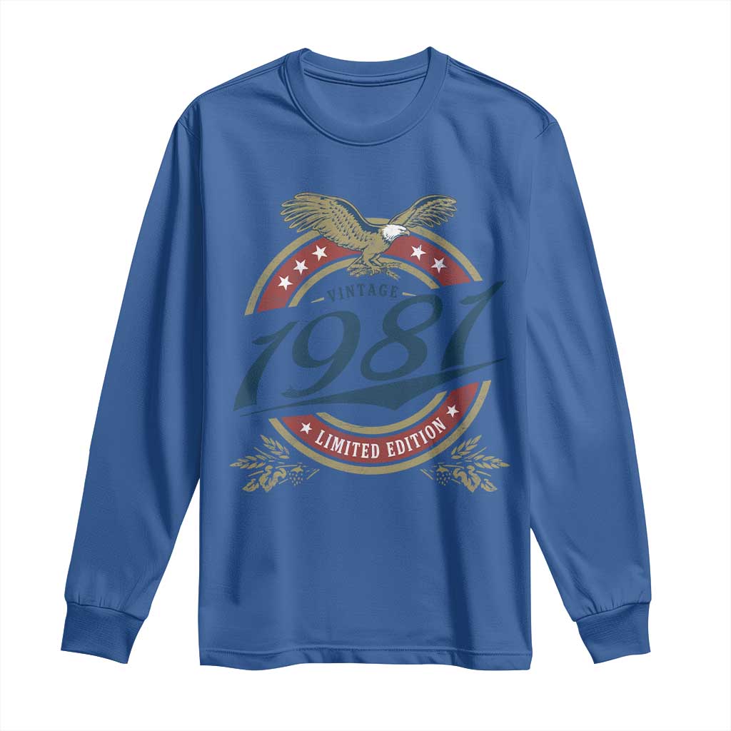 45th Birthday Beer Lover Vintage 1981 Limited Edition Long Sleeve Shirt Bald Eagle TS11 Royal Blue Print Your Wear