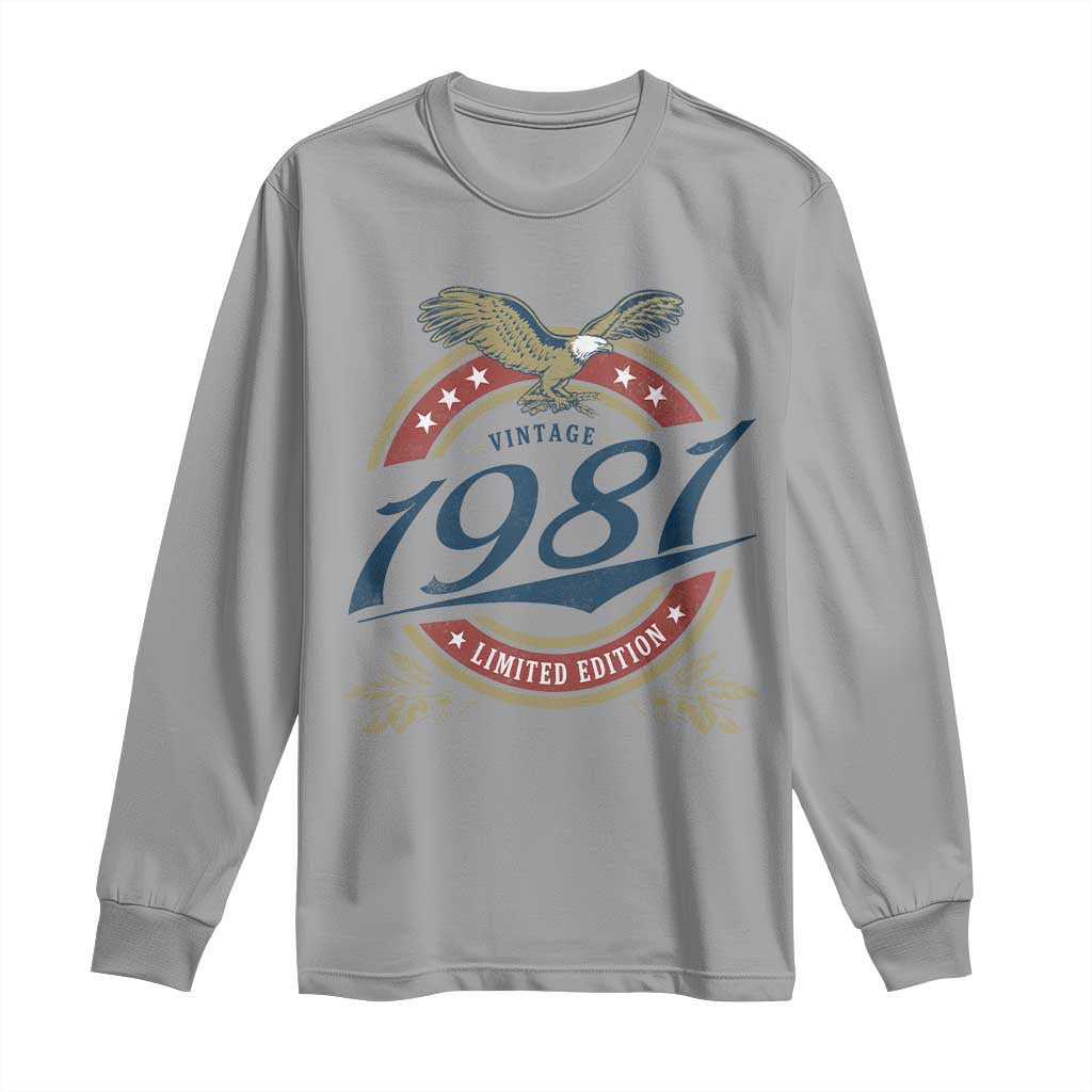 45th Birthday Beer Lover Vintage 1981 Limited Edition Long Sleeve Shirt Bald Eagle TS11 Sport Gray Print Your Wear