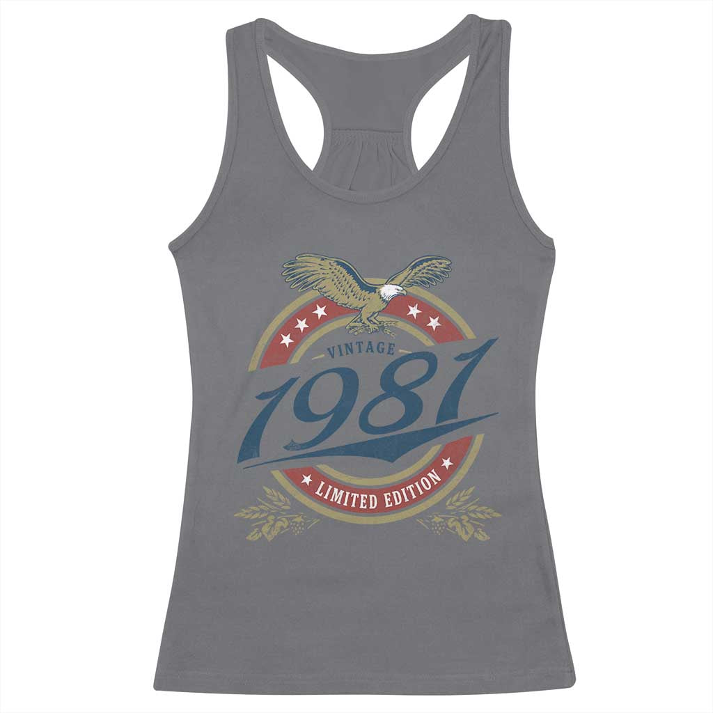 45th Birthday Beer Lover Vintage 1981 Limited Edition Racerback Tank Top Bald Eagle TS11 Charcoal Print Your Wear