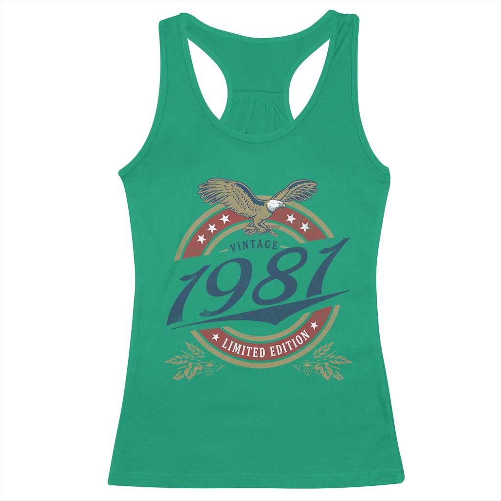45th Birthday Beer Lover Vintage 1981 Limited Edition Racerback Tank Top Bald Eagle TS11 Irish Green Print Your Wear