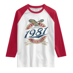 45th Birthday Beer Lover Vintage 1981 Limited Edition Raglan Shirt Bald Eagle TS11 White Red Print Your Wear