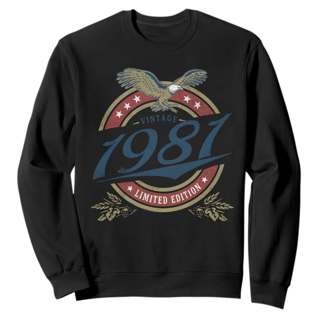 45th Birthday Beer Lover Vintage 1981 Limited Edition Sweatshirt Bald Eagle TS11 Black Print Your Wear