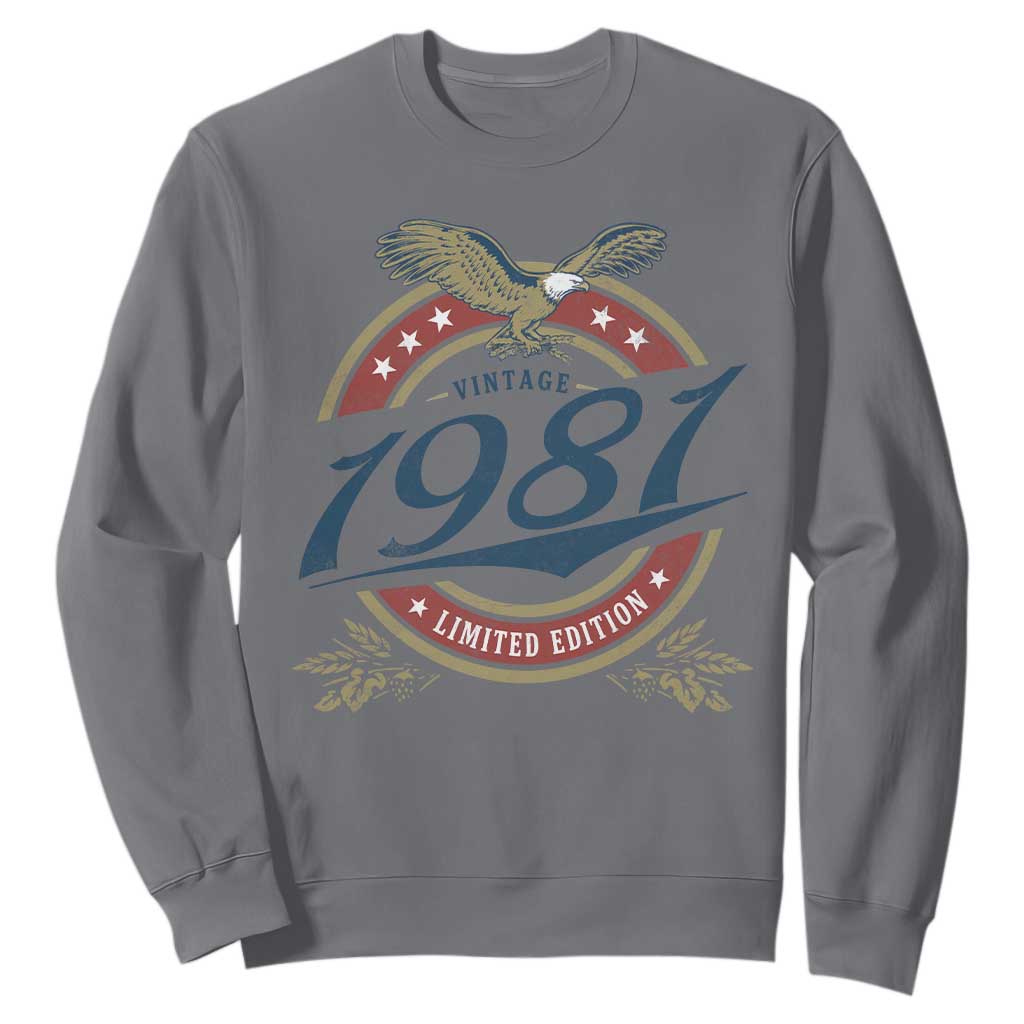 45th Birthday Beer Lover Vintage 1981 Limited Edition Sweatshirt Bald Eagle TS11 Charcoal Print Your Wear