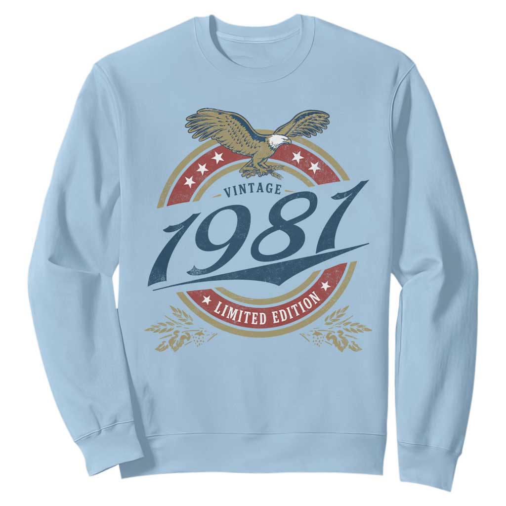 45th Birthday Beer Lover Vintage 1981 Limited Edition Sweatshirt Bald Eagle TS11 Light Blue Print Your Wear