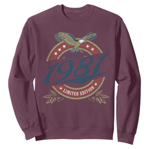45th Birthday Beer Lover Vintage 1981 Limited Edition Sweatshirt Bald Eagle TS11 Maroon Print Your Wear