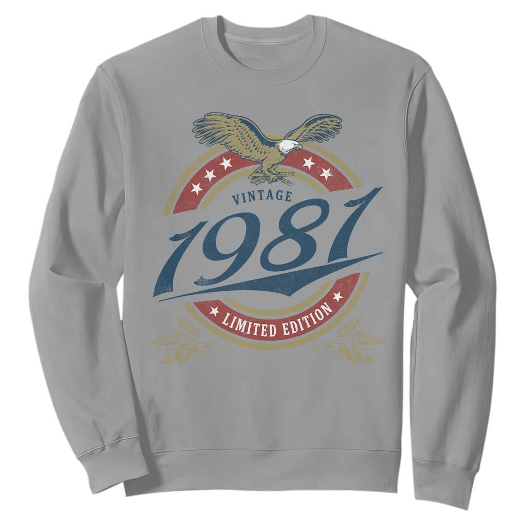 45th Birthday Beer Lover Vintage 1981 Limited Edition Sweatshirt Bald Eagle TS11 Sport Gray Print Your Wear