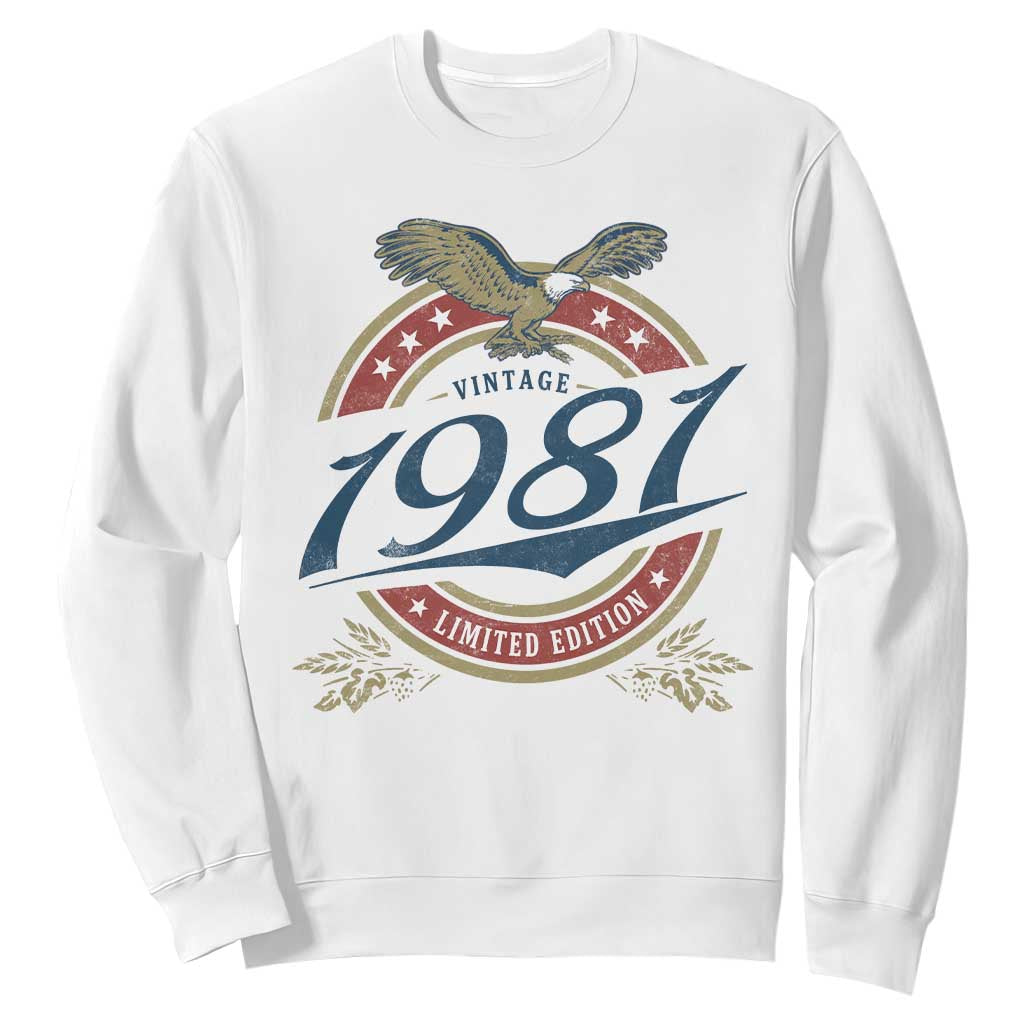 45th Birthday Beer Lover Vintage 1981 Limited Edition Sweatshirt Bald Eagle TS11 White Print Your Wear