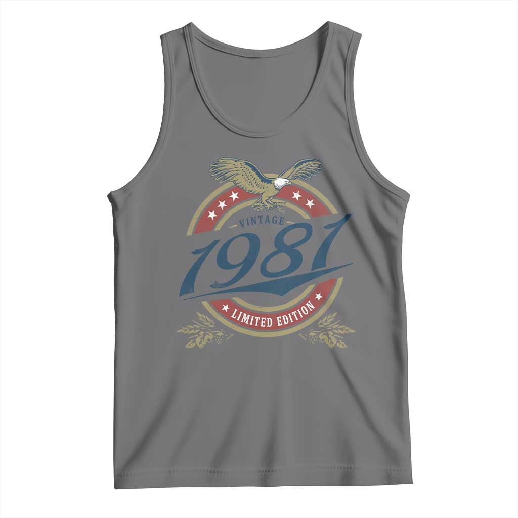 45th Birthday Beer Lover Vintage 1981 Limited Edition Tank Top Bald Eagle TS11 Black Heather Print Your Wear
