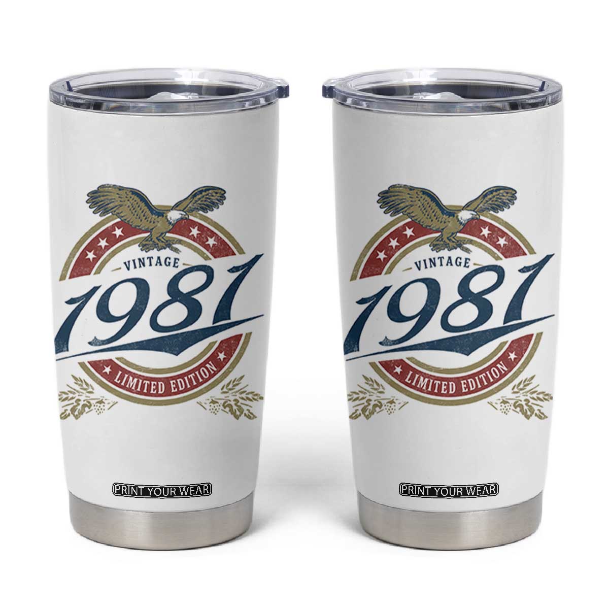 45th Birthday Beer Lover Vintage 1981 Limited Edition Tumbler Cup Bald Eagle TS11 White Print Your Wear