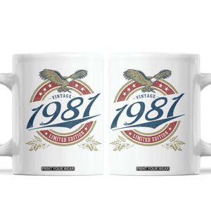 45th Birthday Beer Lover Vintage 1981 Limited Edition Coffee Mug Bald Eagle TS11 White Print Your Wear
